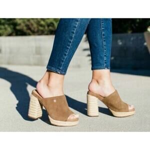 YellowBox Suede Espadrille Platform Block Heel Mule Indie Hippie Boho 9.5 NWOT